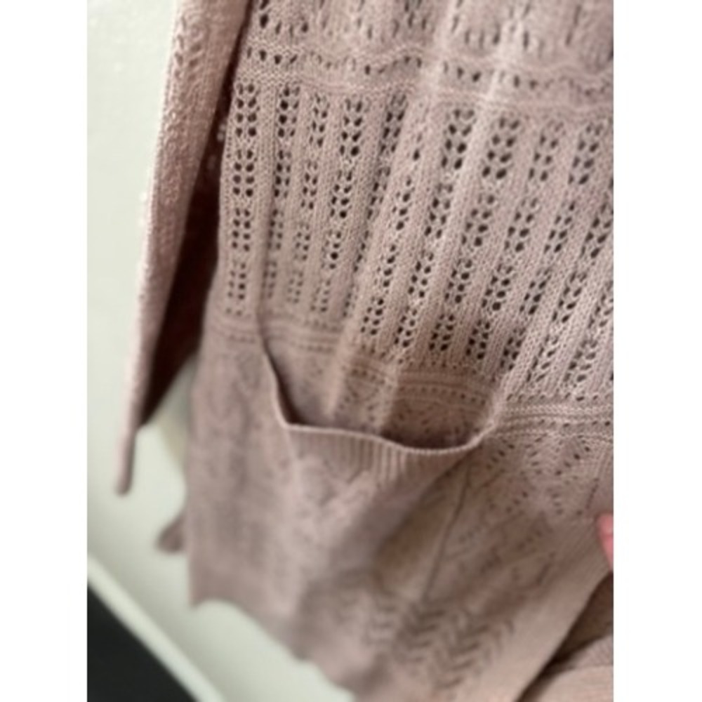 SO Goods For Life Mauve Pink Pointelle Knit Open Front Cardigan Sweater XL - Picture 4 of 5